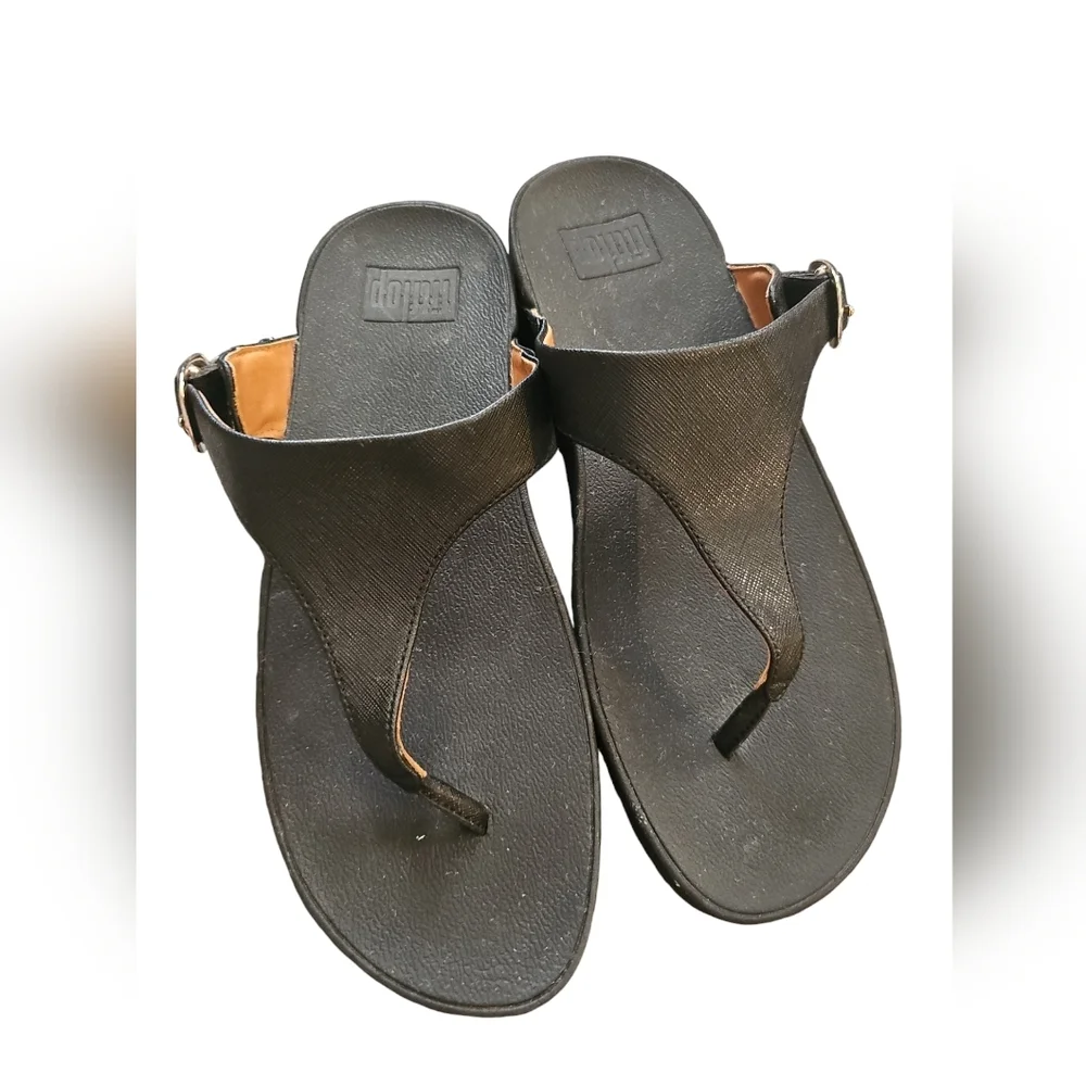 Fitflop The Skinny Deluxe Black thong sandals sz 8 new SH420 - Picture 2 of 5